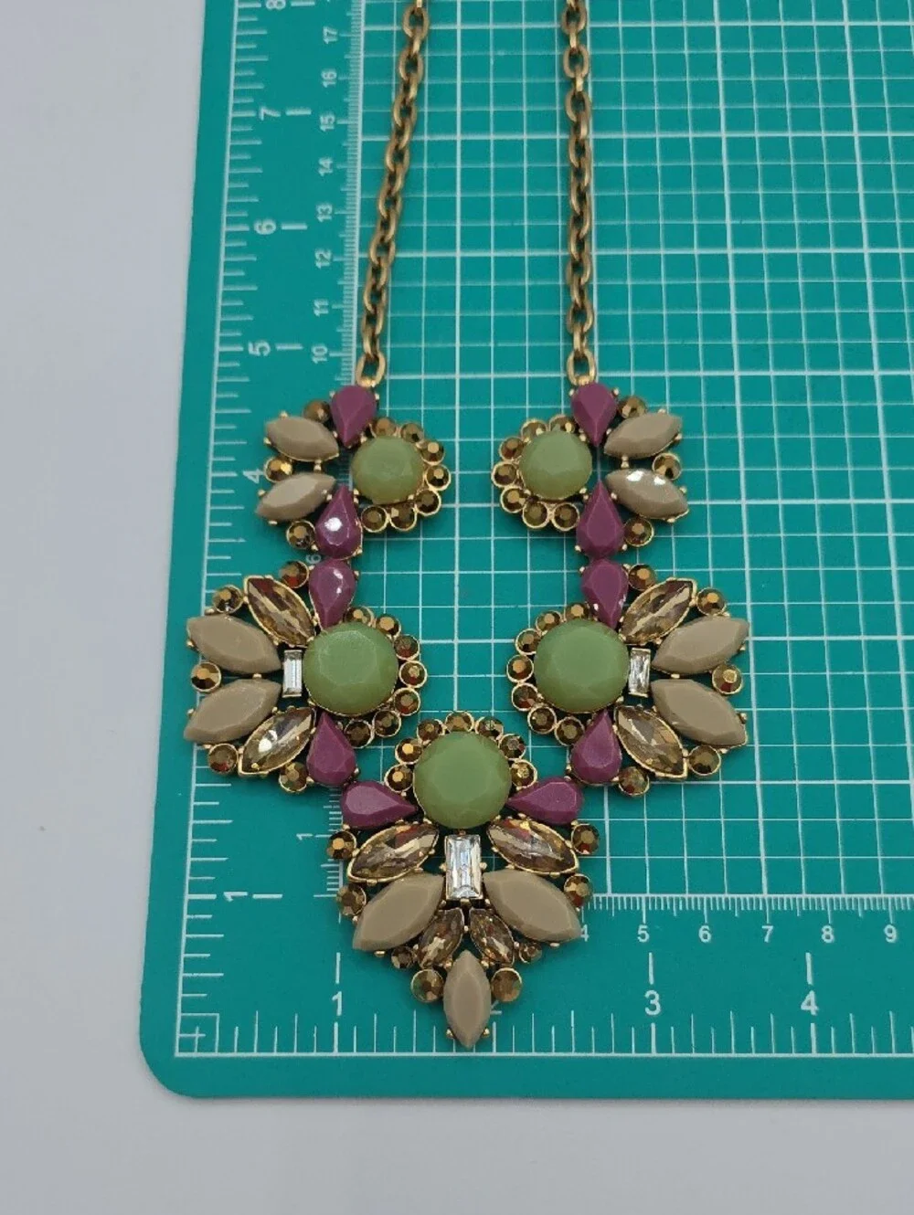 J. Crew Gold-Tone Statement Necklace with Lime Green and Fuchsia Accents Vintage